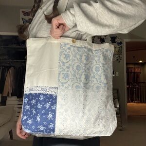 Elegant Blue and Cream Patchwork Tote